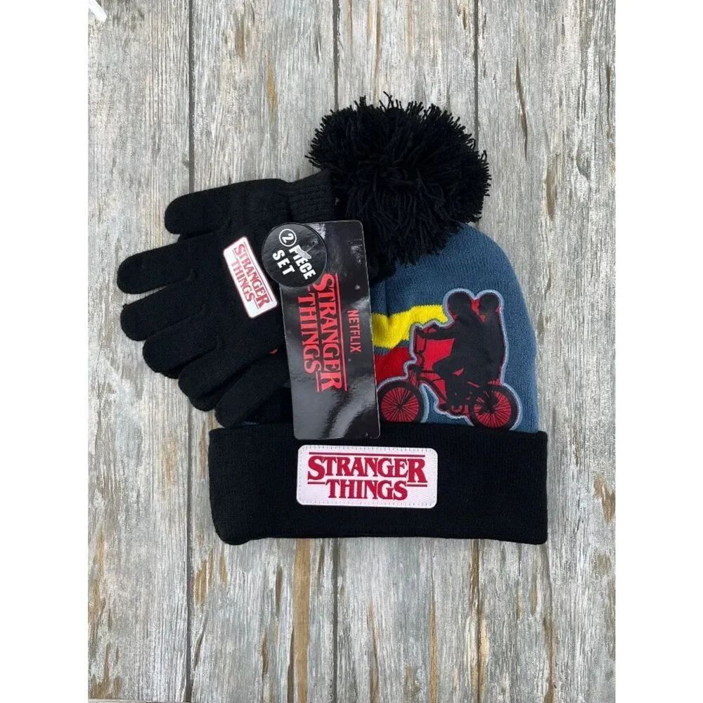 Stranger Things Beanie Hat With Pom Pom & Glove Set